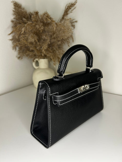 Amhar bag 22 noir surpiqué blanc